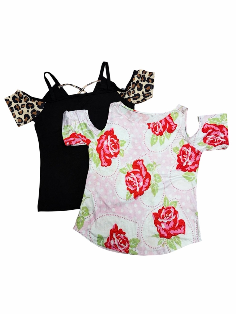 Bundle 2 Unbranded Tops Leopard Sleeve Floral Casual Lot